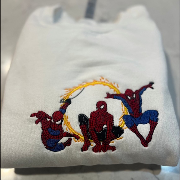 Embroidered Three Trio Fire Spiderman Graphic Crewneck - Picture 3 of 6